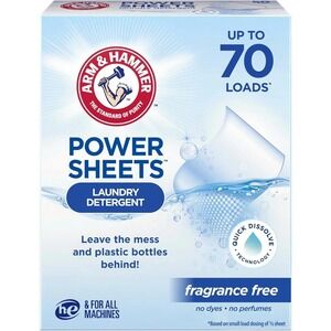 ARM & HAMMER Power Sheets Laundry Detergent, Fragrance Free 35 ct, up to 70 smal